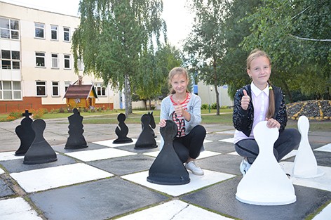 На территории средней школы №2 красуются шахматные фигуры