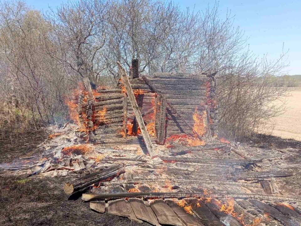 В Быховском районе пожар из травы перекинулся на баню