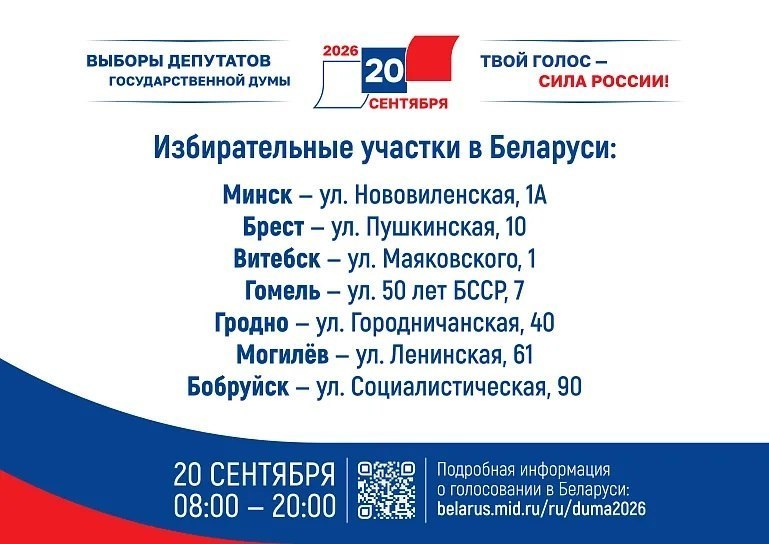 Граждане Российской Федерации смогут проголосовать на выборах в Государственную Думу на участках в Беларуси
