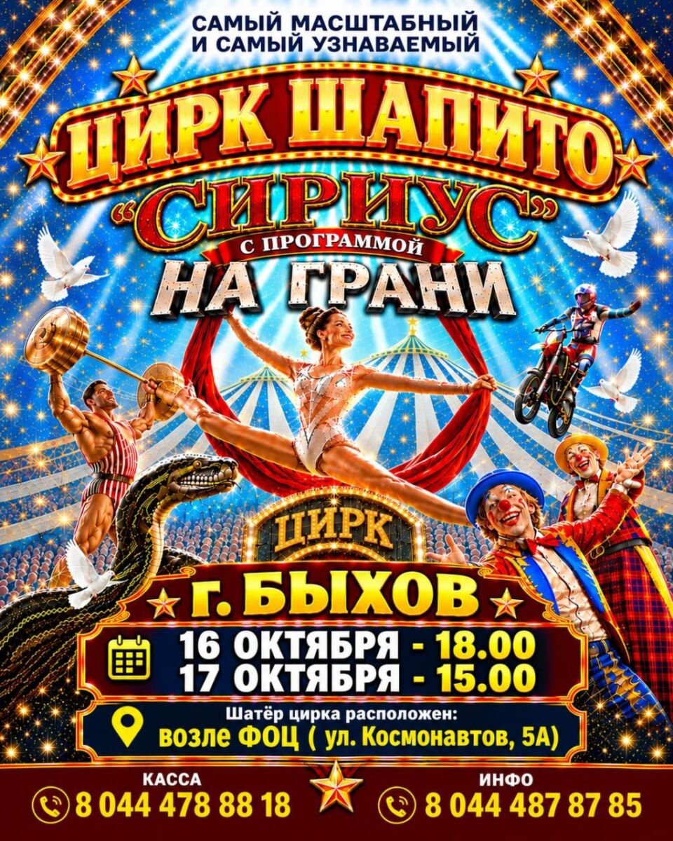 Цирк шапито «Sirius» выступит в Быхове с шоу «На грани»